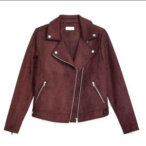 LOFT Faux Suede Rich burgundy Moto Jacket size L
